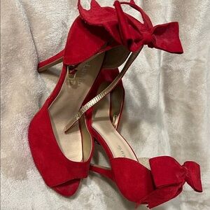 Charming Charlie Red Suede Heels with Bow